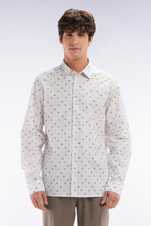 Chemise à micromotifs nœuds en coton sable coupe droite - Image 1