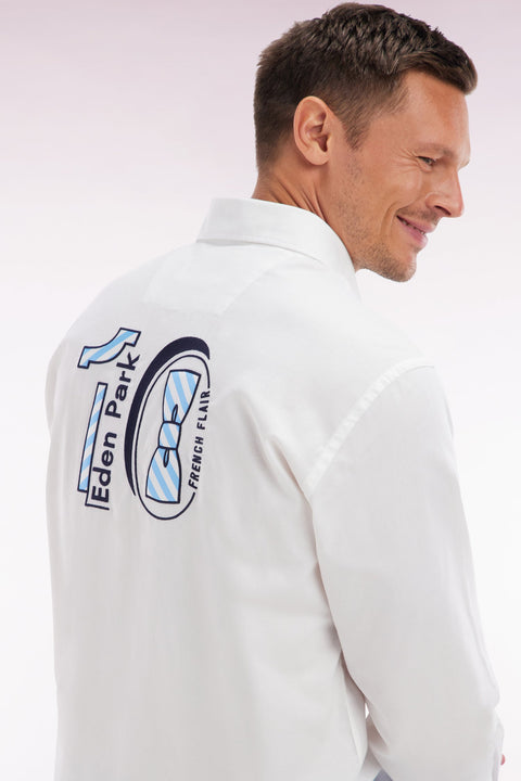 Chemise en coton pinpoint blanc broderie 10 coupe droite - Image 3