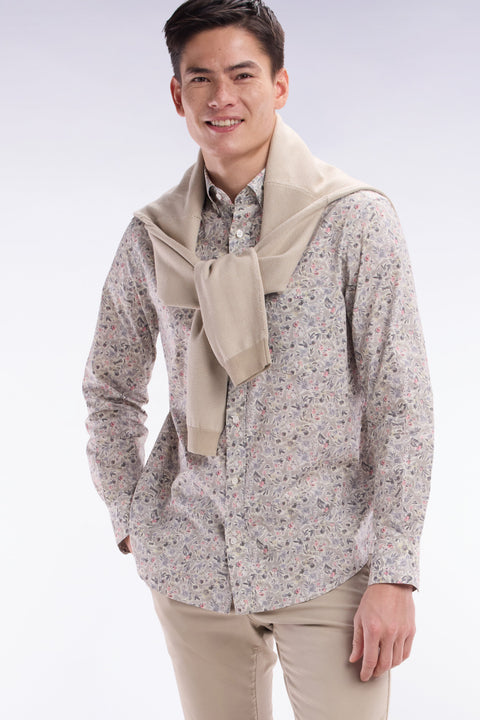 Chemise en popeline de coton Pima kaki à micromotif floral coupe droite - Image 3