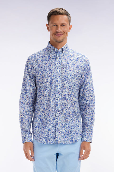 Chemise à micromotifs en coton Pima ciel coupe droite - Image 1