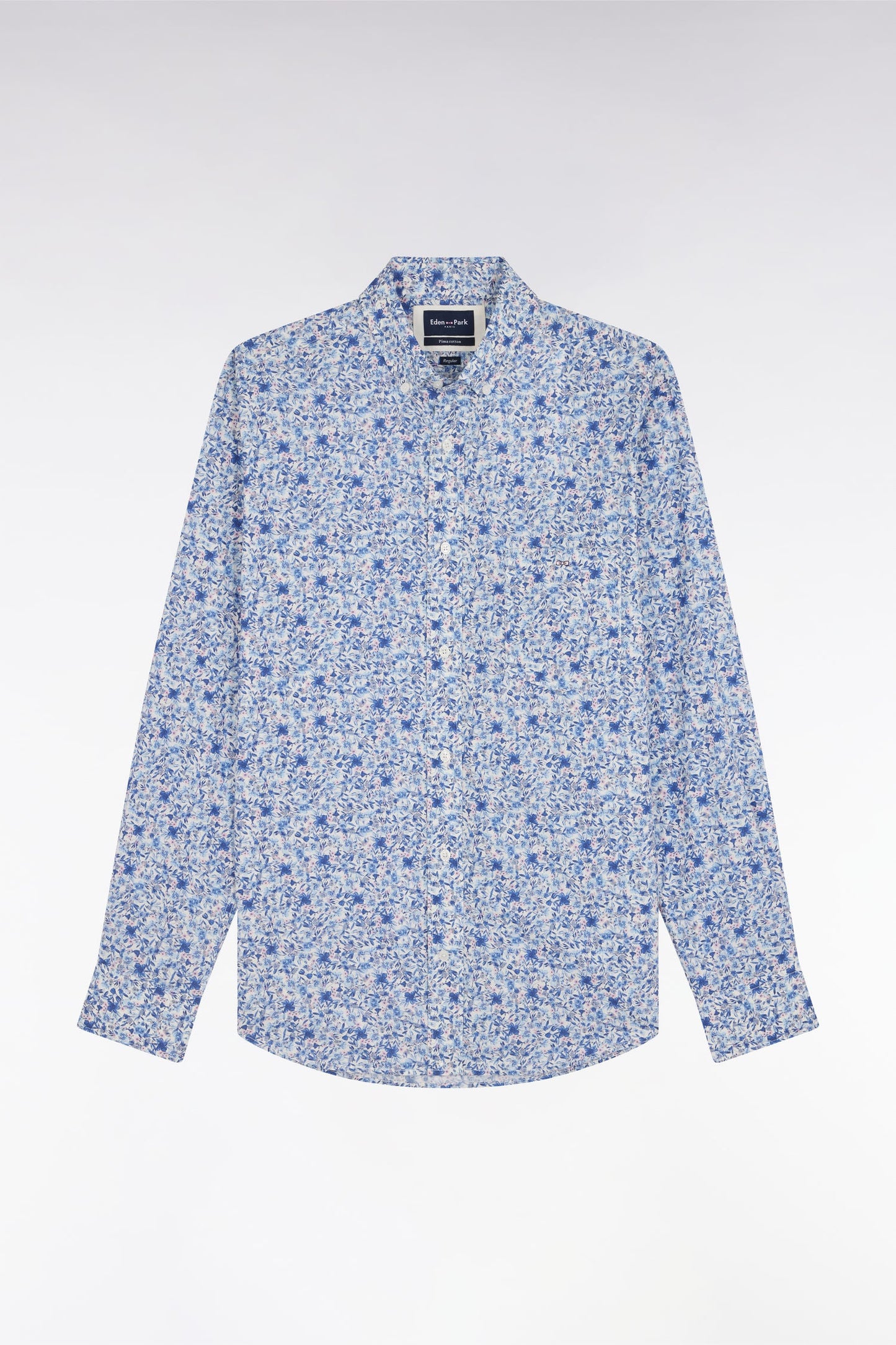 Chemise à micromotifs en coton Pima ciel coupe droite