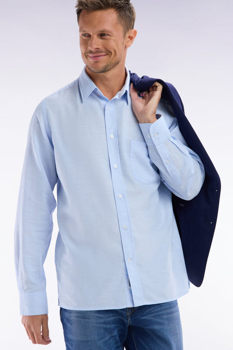 Chemise unie à poche plaquée en coton ciel - Image 3