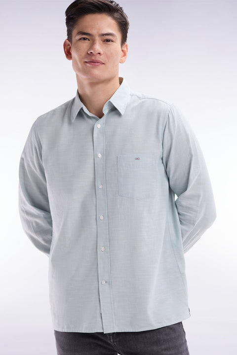 Chemise unie à poche plaquée en coton gris foncé - Image 3