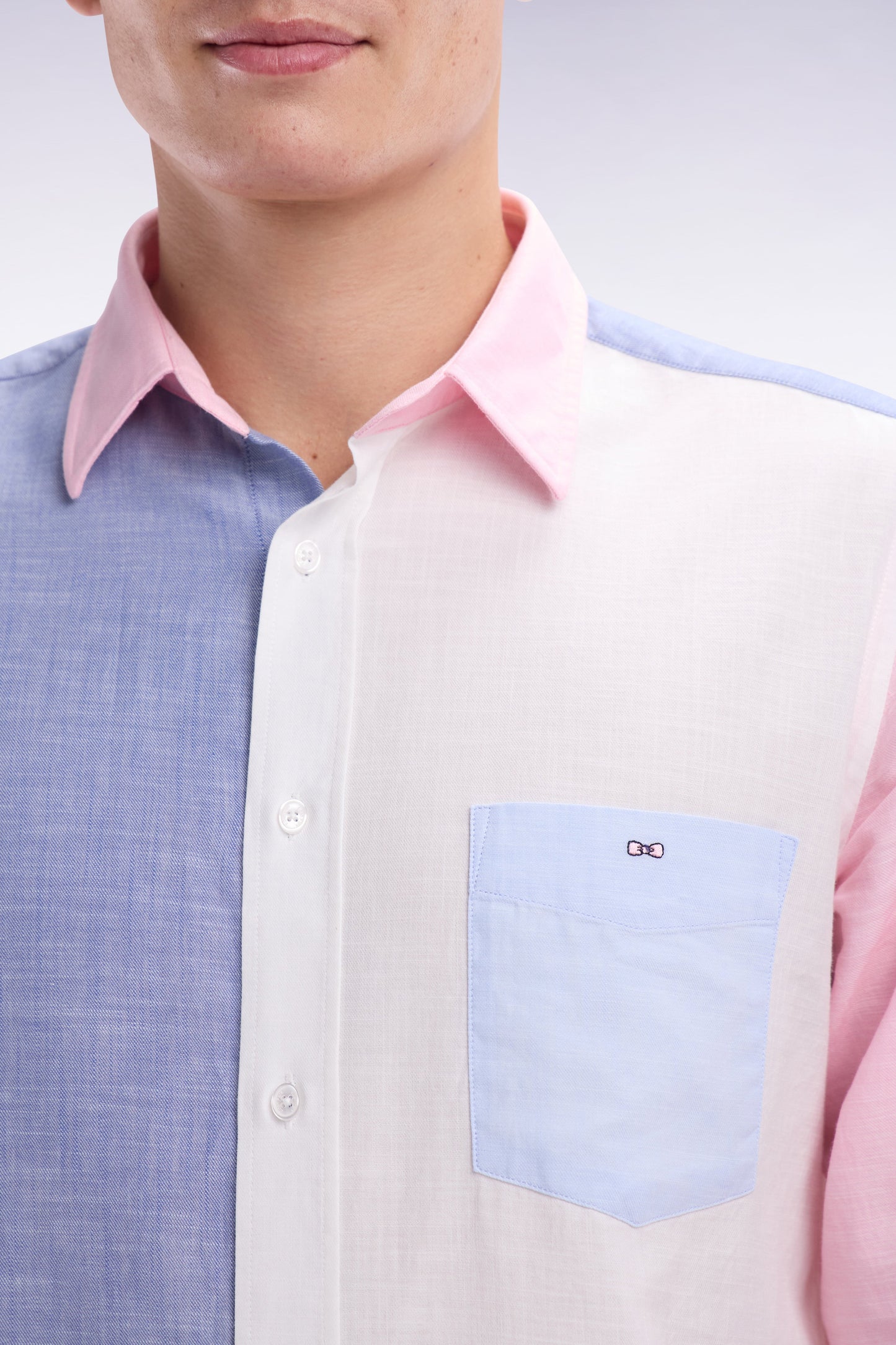 Chemise colorblock bleue et rose coupe droite