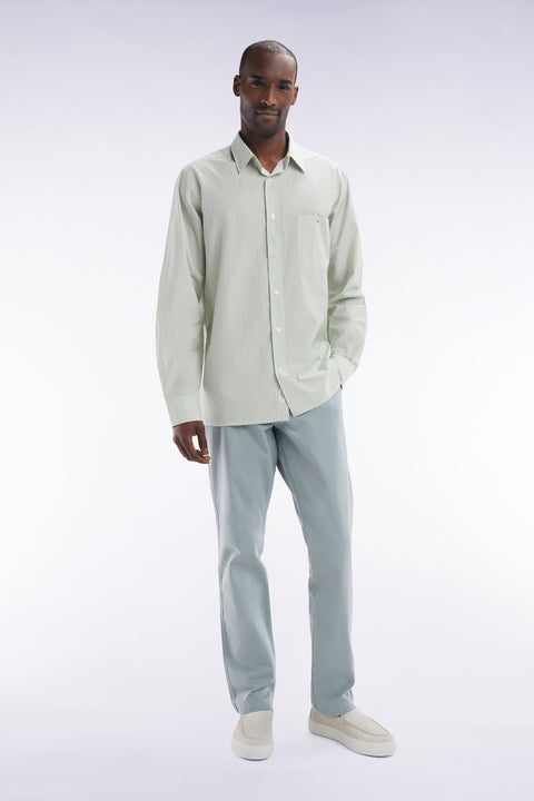 Chemise en coton verte et blanche à rayures bâtons coupe droite - Image 3