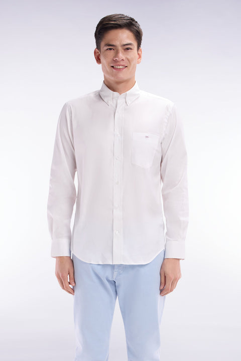 Chemise en twill de coton blanc unie coupe droite - Image 1