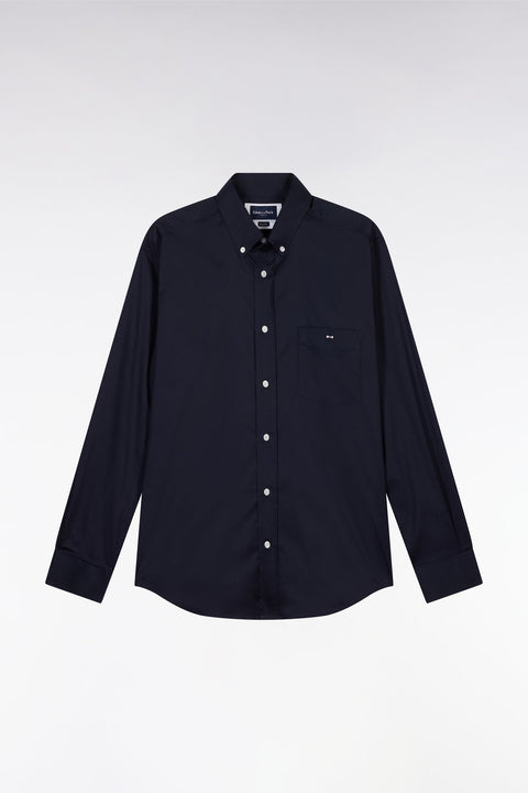 Chemise en twill de coton marine unie coupe droite - Image 2