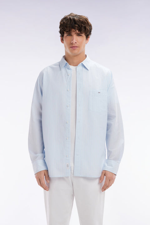 Chemise en coton seersucker rayée ciel coupe droite - Image 1
