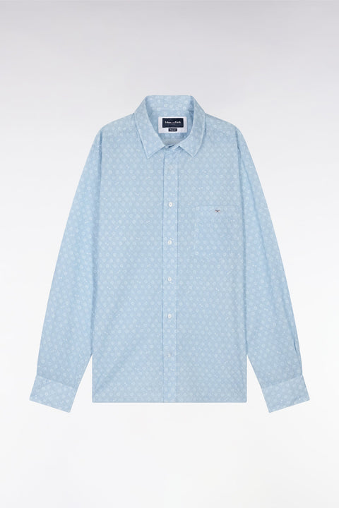 Chemise en popeline de coton ciel imprimé blanc coupe droite - Image 2