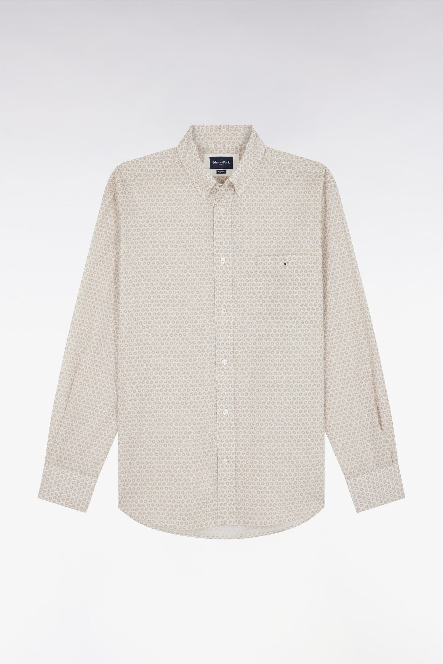 Chemise en popeline de coton à microimprimé graphique beige coupe droite