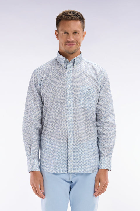 Chemise en popeline de coton à microimprimé graphique gris coupe droite - Image 1