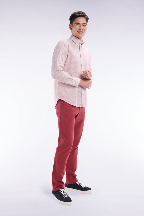 Chemise en popeline de coton à microimprimé graphique rose coupe droite - Image 3