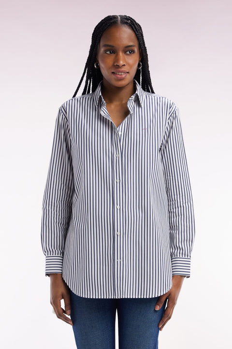 Chemise en coton ciel à rayures bâtons coupe décontractée - Image 3