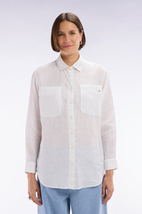 Chemise à poches plaquées en lin blanc coupe oversized - Image 3