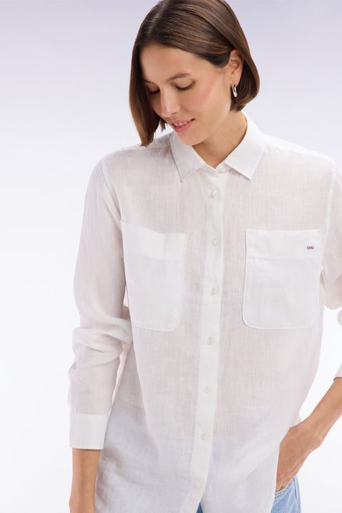 Chemise à poches plaquées en lin blanc coupe oversized - Image 1