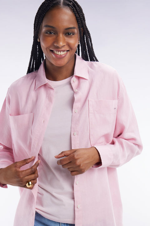 Chemise à poches plaquées en lin rose coupe oversized - Image 1