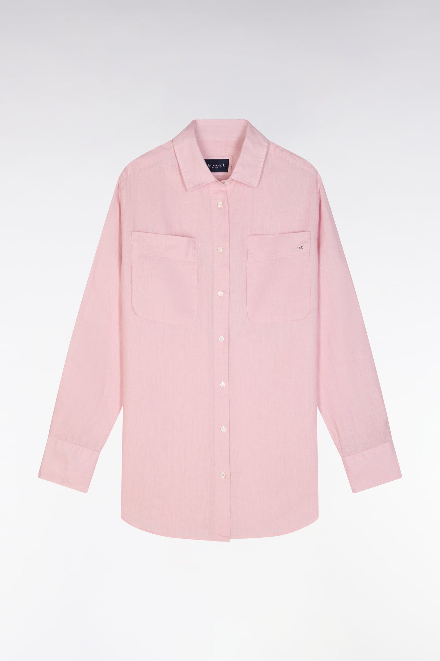 Chemise à poches plaquées en lin rose coupe oversized