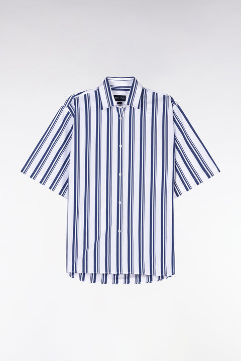 Chemise à manches courtes rayée en coton marine et blanche coupe oversized - Image 2