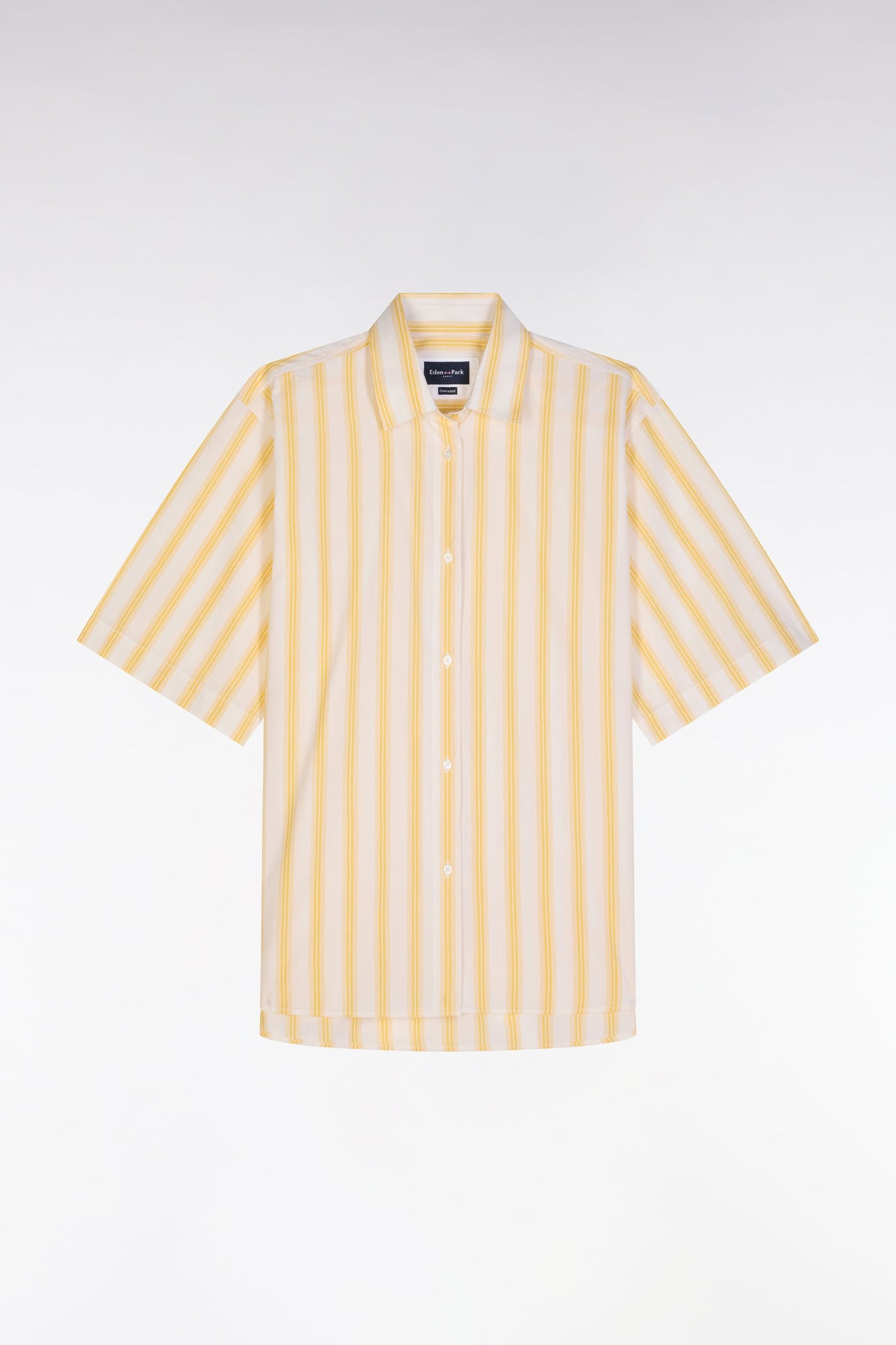Chemise à manches courtes rayée en coton jaune et blanche coupe oversized