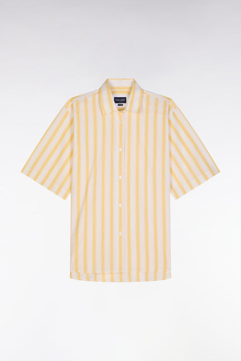 Chemise à manches courtes rayée en coton jaune et blanche coupe oversized - Image 2