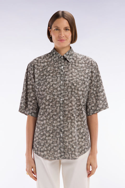 Chemise à manches courtes en coton kaki imprimé palmiers coupe oversized - Image 3