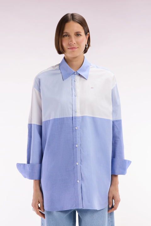 Chemise colorblock en popeline de coton bleue coupe oversized - Image 3