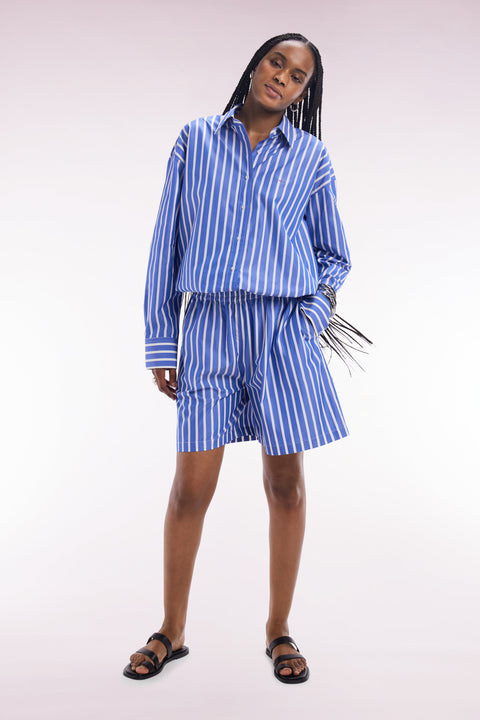Chemise en coton bleue à rayures blanches coupe Oversized - Image 1