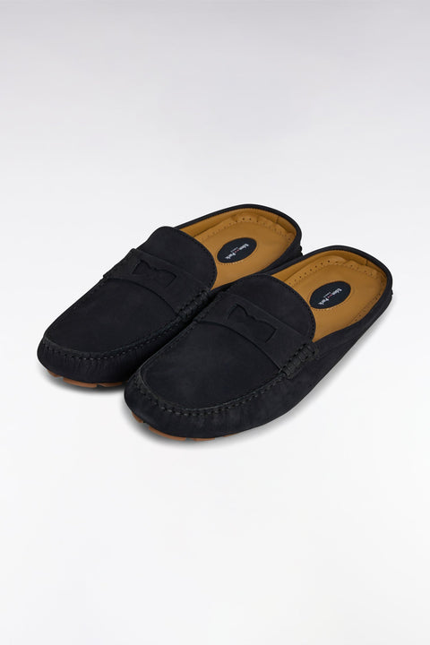 Mocassins babouches en cuir suédé marine - Image 2