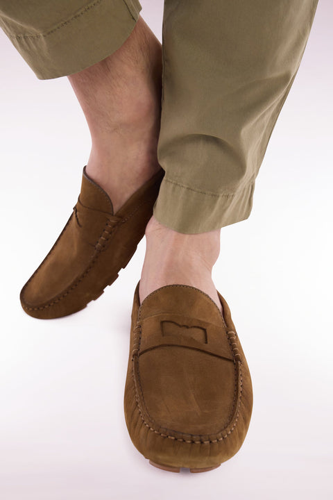 Mocassins babouches en cuir suédé kakis - Image 2