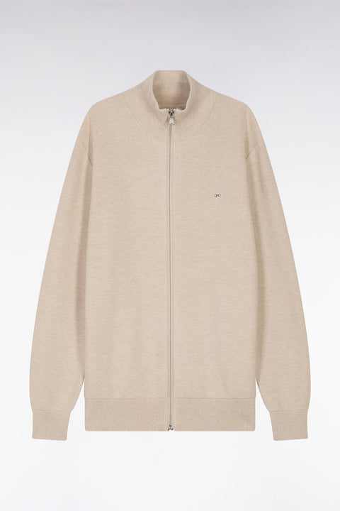 Cardigan zippé en coton nid d'abeille beige coupe droite - Image 2