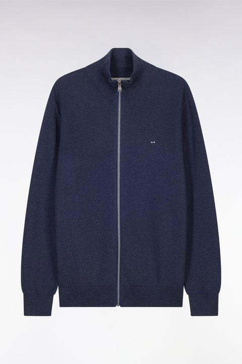 Cardigan zippé en coton nid d'abeille marine coupe droite - Image 2