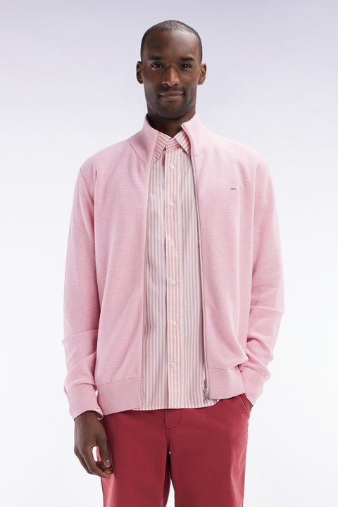 Cardigan zippé en coton nid d'abeille rose coupe droite - Image 1