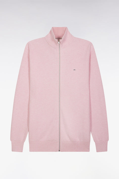 Cardigan zippé en coton nid d'abeille rose coupe droite - Image 2