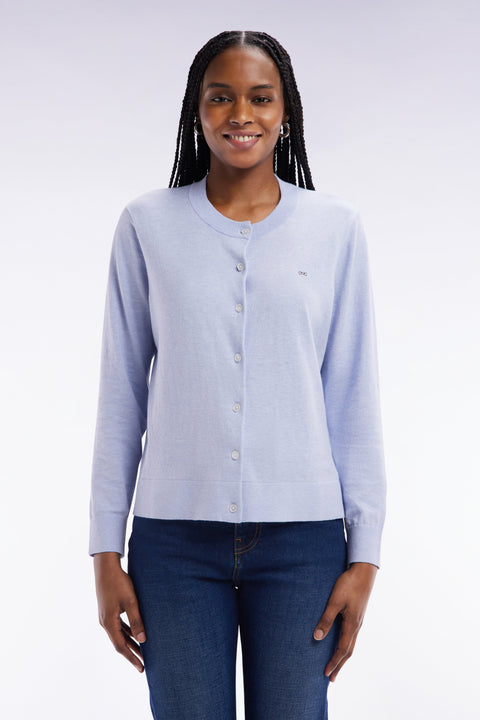 Cardigan en coton et soie mélangés bleu clair coupe décontractée - Image 3
