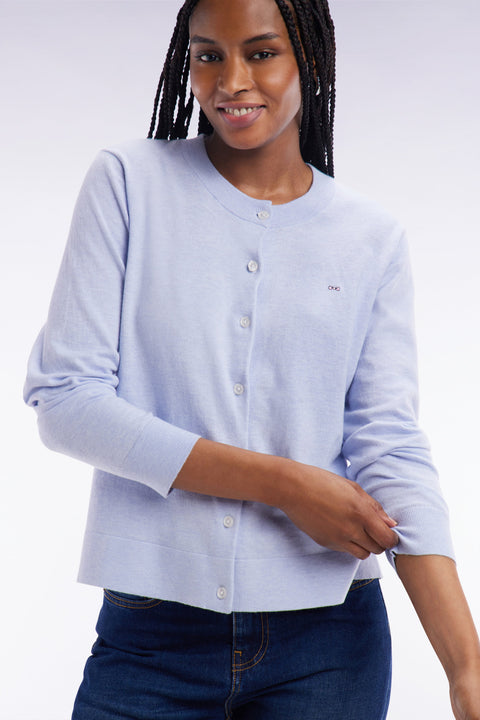 Cardigan en coton et soie mélangés bleu clair coupe décontractée - Image 1