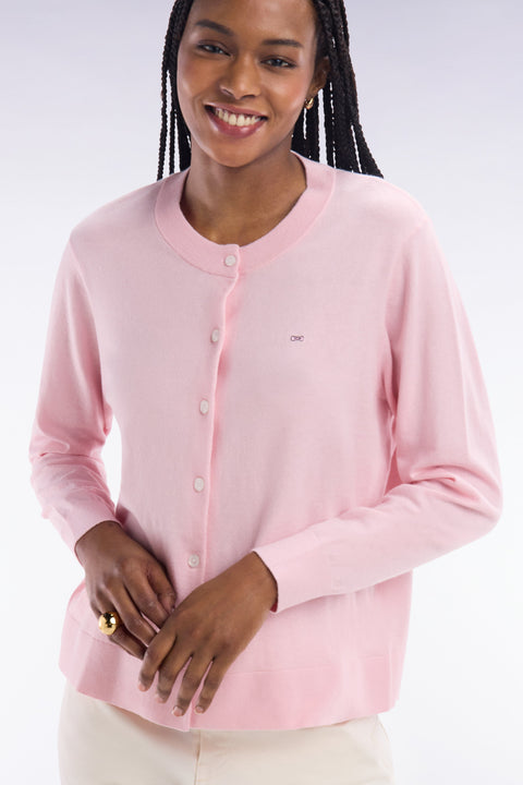 Cardigan en coton et soie mélangés rose coupe décontractée - Image 1