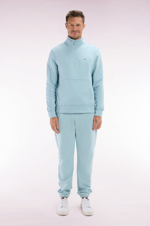 Jogging en molleton coton vert d'eau coupe droite - Image 1