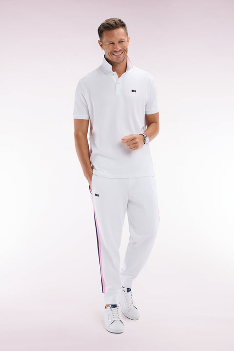 Pantalon jogging en coton blanc à détails tricolores coupe décontractée - Image 3
