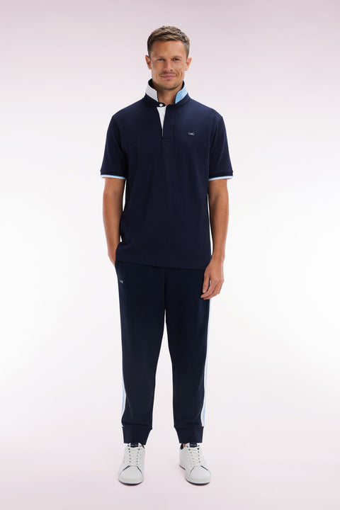 Pantalon jogging en coton marine à détails tricolores coupe décontractée - Image 1