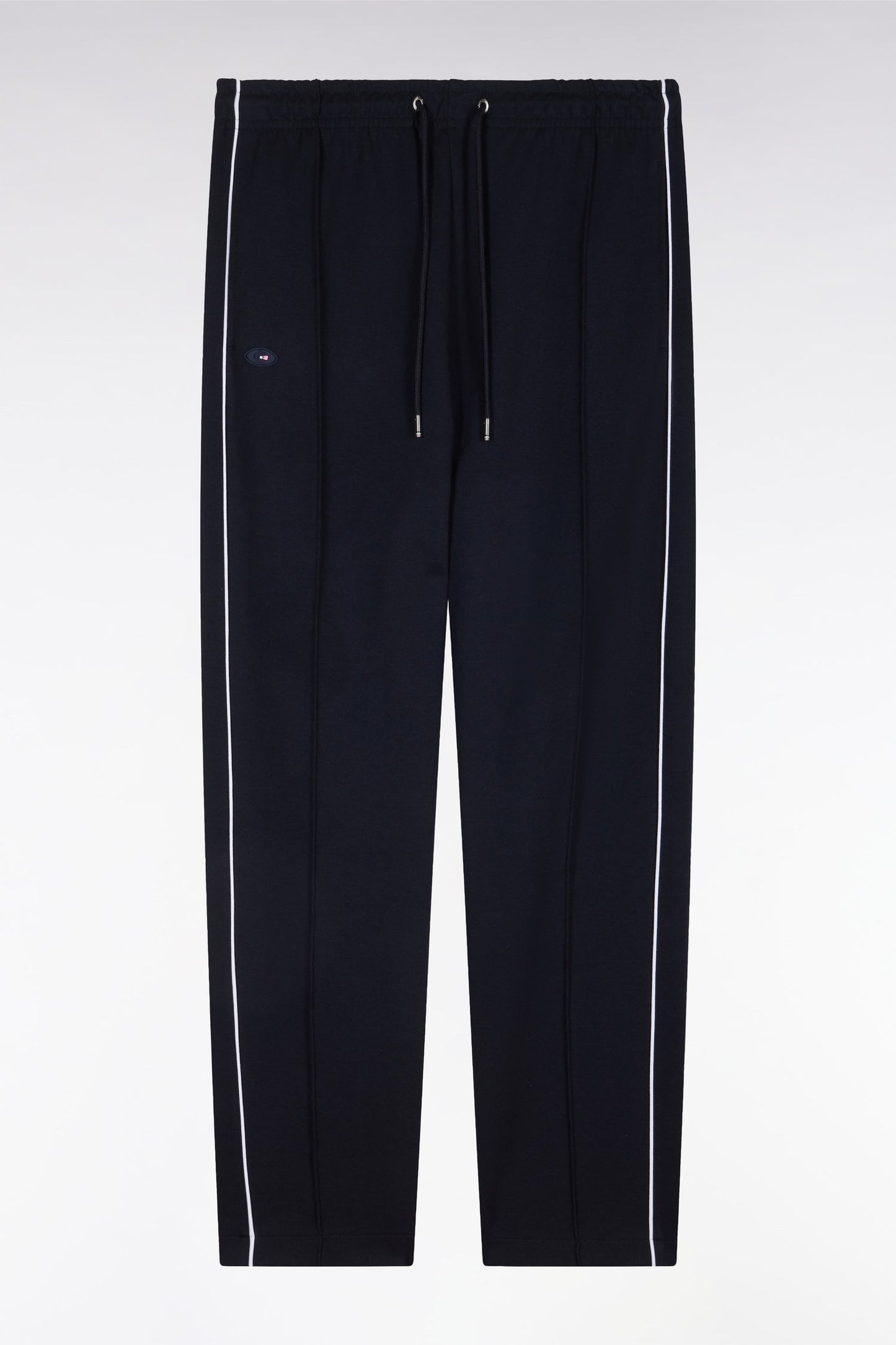 Pantalon jogging en molleton coton stretch marine passepoil ciel coupe droite