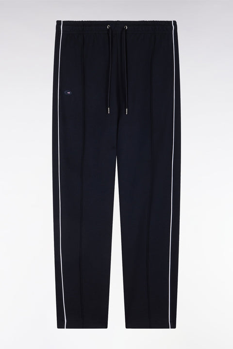 Pantalon jogging en molleton coton stretch marine passepoil ciel coupe droite - Image 2