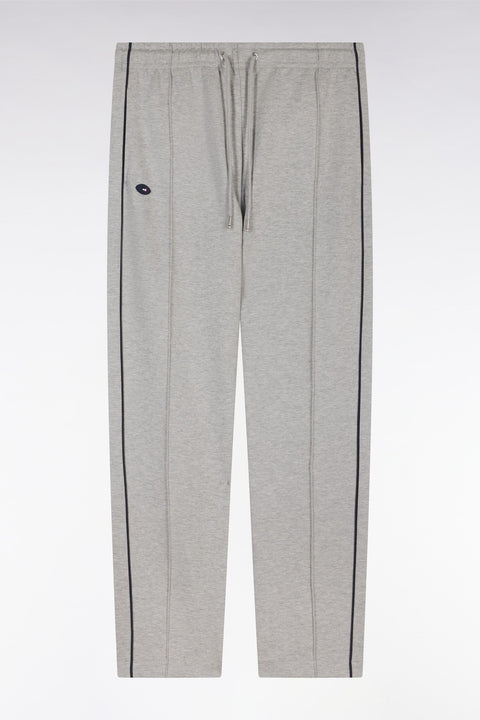 Pantalon jogging en molleton coton stretch gris passepoil marine coupe droite - Image 2