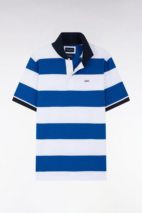 Maillot à manches courtes en coton Pima cerclé bleu et blanc coupe droite - Image 2