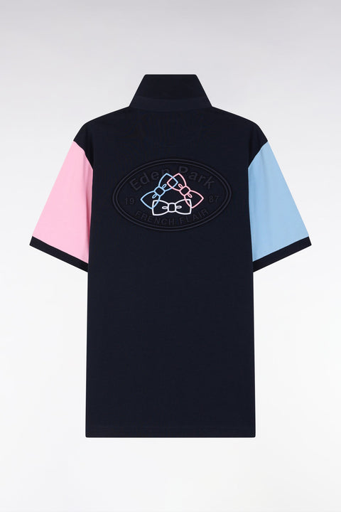 Maillot à manches courtes en jersey de coton marine broderie dos - Image 2