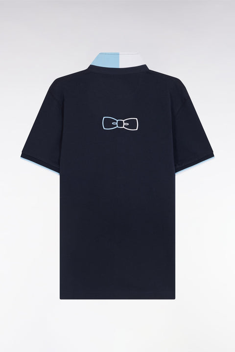 Maillot à manches courtes en coton marine col bicolore coupe décontractée - Image 2