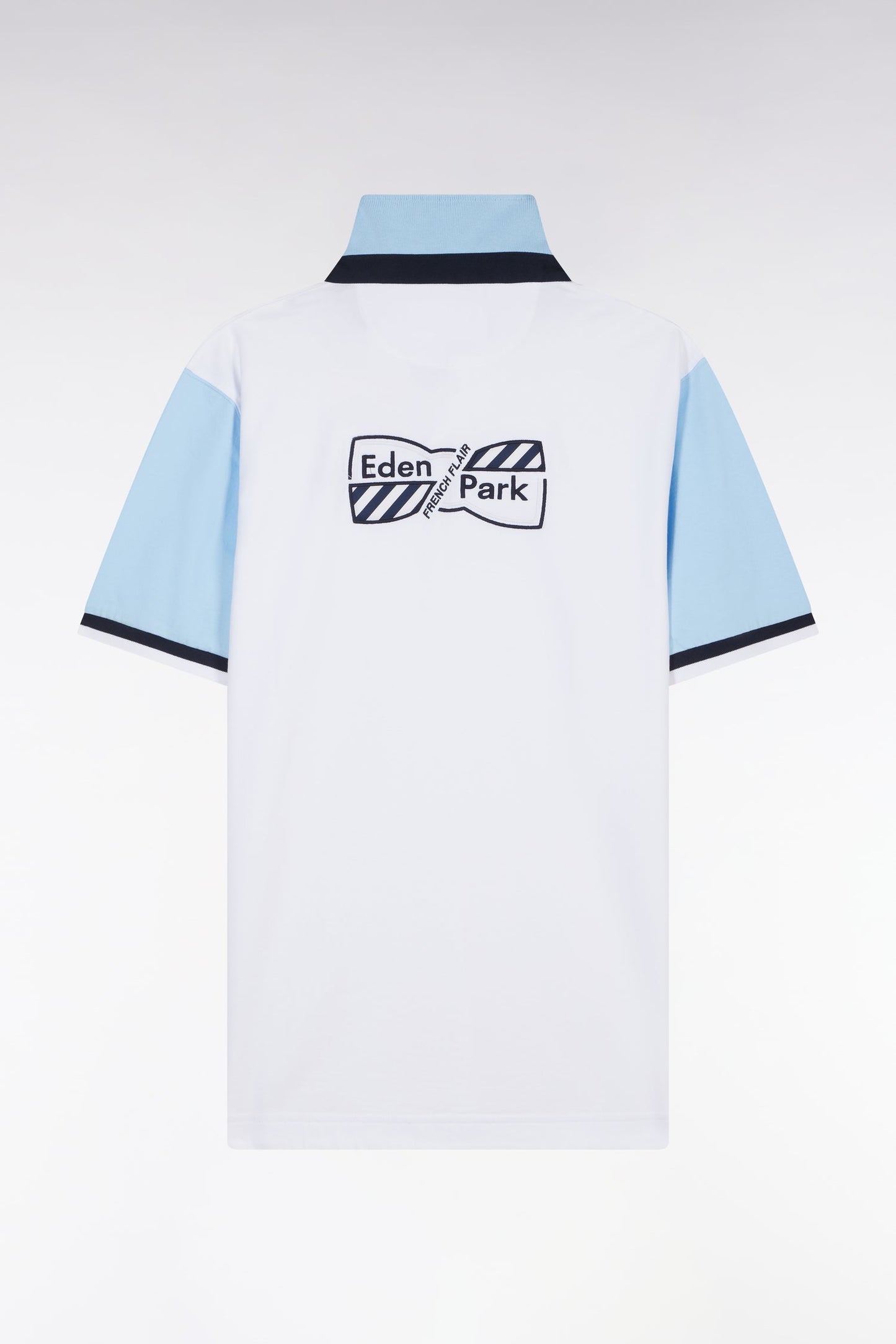 Maillot à manches courtes en jersey de coton ciel coupe droite broderies nœud papillon