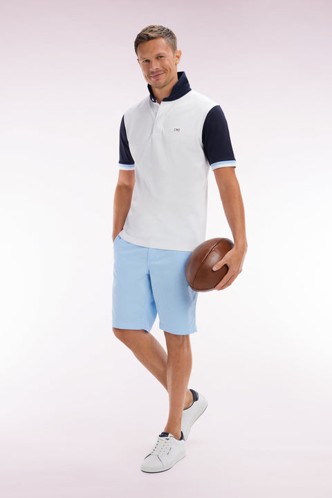 Maillot à manches courtes en coton marine et blanc broderie dos coupe droite - Image 3