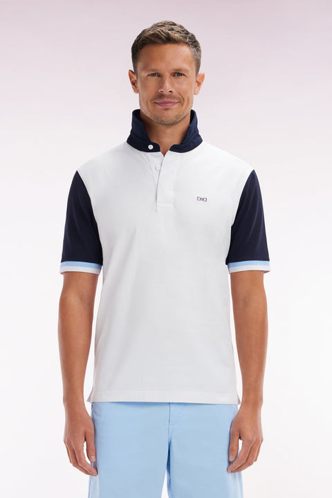 Maillot à manches courtes en coton marine et blanc broderie dos coupe droite - Image 1