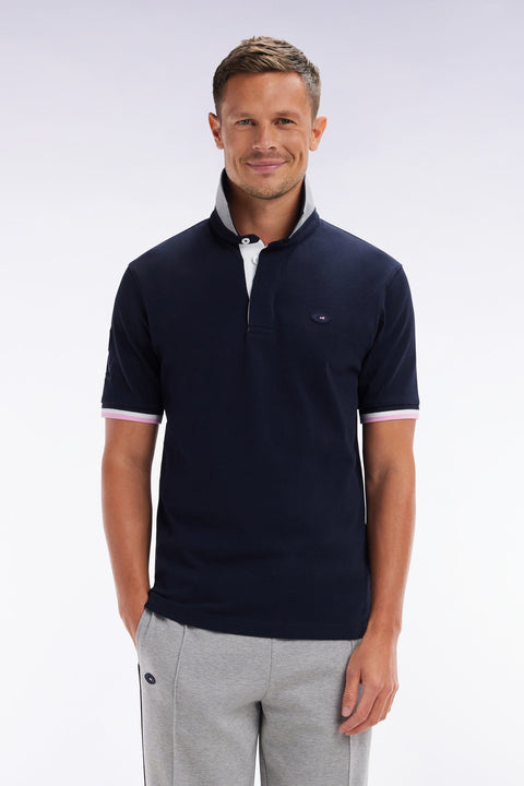 Maillot à manches courtes en coton marine et gris broderie dos coupe droite - Image 1