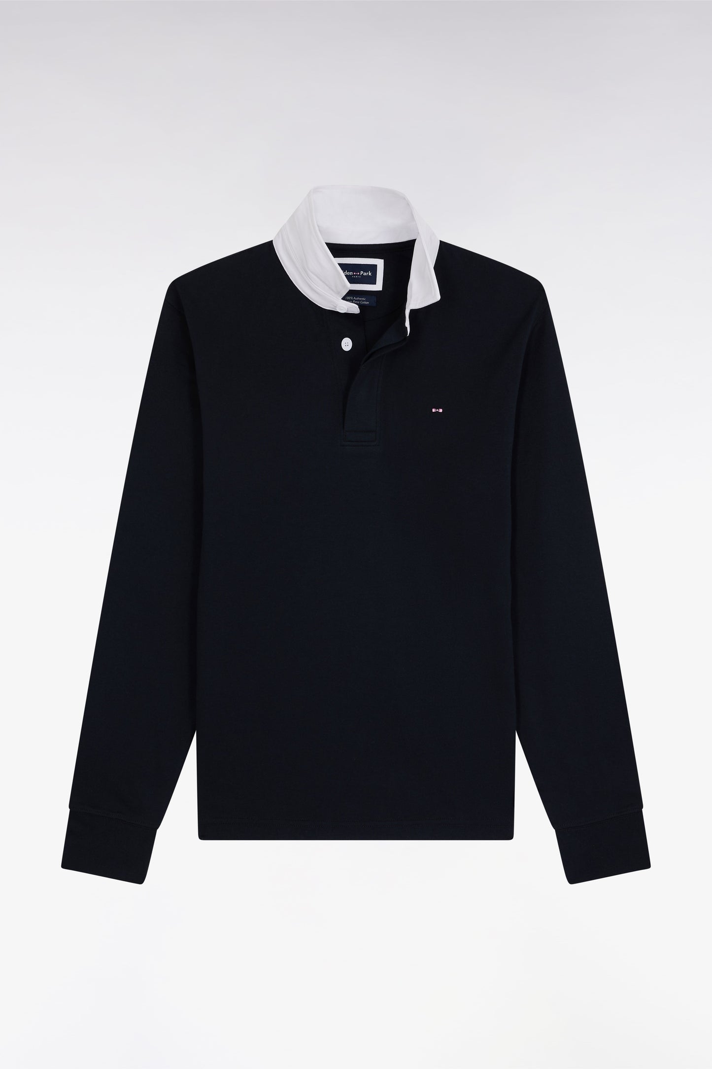 Maillot à manches longues en coton Pima marine coupe droite